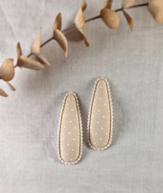 Snap Hair Clip - Padded Triangle - Beige with White Dots