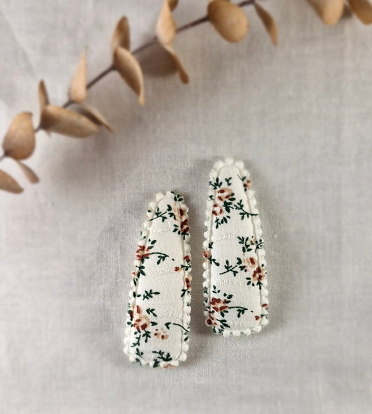 Snap Hair Clip - Padded Triangle - Cream with Brown Floral