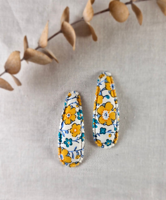 Snap Hair Clip - Padded Triangle - White with Floral