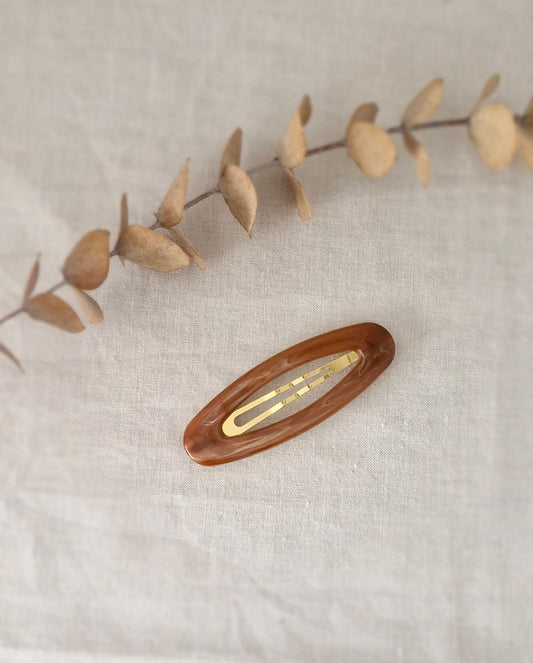 Snap Hair Clip - Oval Marble Design - Brown