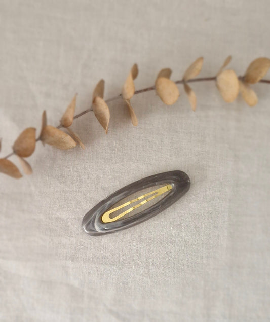 Snap Hair Clip - Oval Marble Design - Grey