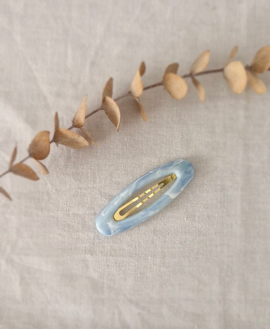 Snap Hair Clip - Oval Marble Design - Sky Blue
